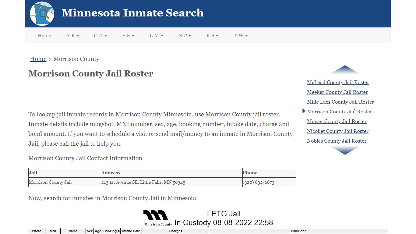 Morrison County Jail Roster - Minnesota Inmate Search